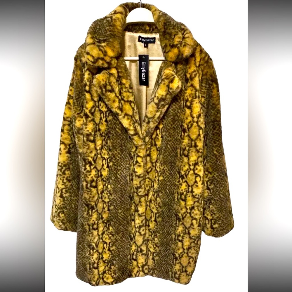Vintage mustard snake print faux fur coat jacket animal festival burning man